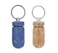 2 Pcs Portable Pill Case Pill Container Waterproof Pill Holder with Keychain Bling Pill Box Medicine Dispenser Bottle Storage for Outdoor Camping Travel (Light Blue+Light Yellow)