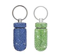2 Pcs Portable Pill Case Pill Container Waterproof Pill Holder with Keychain Bling Pill Box Medicine Dispenser Bottle Storage for Outdoor Camping Travel (Light Blue+Light Green)