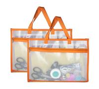 2 Pcs Portable Project Bags for Quilting Knitting, Stitching and Embroidery Projects Storage, Sew Project Bag with Zipper and Double Pockets, Transparent Mesh Sewing Project Bag for Crafter