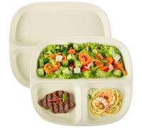 2 Pcs Portion Control Plates, 8.5" Ceramic Divided Plates for Adults, Square Porcelain Dinner Diet Plates for Balanced Meals Cream Yellow