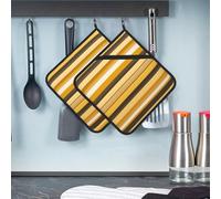 2 Pcs Pot Holders for Kitchen Heat Resistant Cotton Potholers Yellow Stripes Oven Hot Pads for Microwave Cooking Baking BBQ