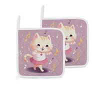 2 PCS Pot Holders Sets Heat Resistant Cat Dances to Music Potholders Non-Slip Kitchen Pot Holder with Soft Cotton Lining, Oven Hot Pads Mats, Trivet for Kitchen Cooking Baking BBQ
