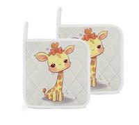 2 PCS Pot Holders Sets Heat Resistant Cute Bow Giraffe Potholders Non-Slip Kitchen Pot Holder with Soft Cotton Lining, Oven Hot Pads Mats, Trivet for Kitchen Cooking Baking BBQ