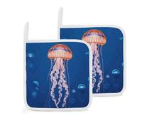 2 PCS Pot Holders Sets Heat Resistant Jellyfish Academy Potholders Non-Slip Kitchen Pot Holder with Soft Cotton Lining, Oven Hot Pads Mats, Trivet for Kitchen Cooking Baking BBQ
