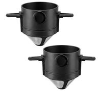 2 PCS Pour Over Coffee Dripper, Portable Pour Over Coffee Dripper, Stainless Steel Cone Coffee Dripper Filter, Portable Manual Coffee Maker, for Travel, Home Office Travel Camping, Brow, Black