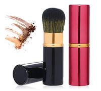 2 PCS Powder Brush, Retractable Kabuki Foundation Brush Portable Blusher Brush Travel Concealer Brush Extensible Face Blender Brush Professional Makeup Brushes for Women (Black & Red)