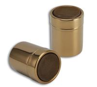 2 PCS Powdered Sugar Shaker Duster, Cinnamon Shaker Multipurpose Fine Mesh Large Capacity Stainless Steel Dredges Shaker with Lid for Baking Cooking Home Golden