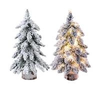 2 Pcs Prelit Tabletop Christmas Tree 18 Inch Artificial Mini Snow Flocked Xmas Pine Tree Small Christmas Tree with Lights and Wood Base for Xmas Holiday Home Party Decor (2pcs)