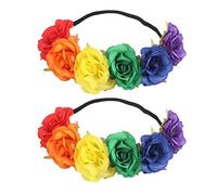2 PCS Pride Flower Headbands Garland Rainbow Floral Crown Stretch Hairband Wedding Festival Party Supplies Gay Pride Day