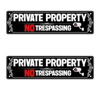 2 Pcs Private Property No Trespassing Metal Sign, Private Property Signs Warning Signs Reflective Aluminum Metal Sign for House Door Fence Gate