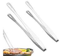 2 Pcs Professional Stainless Steel Cooking Tweezers - Kitchen Tongs for Precision Plating, BBQ, Serving & Garnishing -Chef Tweezers for Home & Restaurant Use (Silver)
