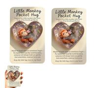 2 Pcs Protect Punch The Monkey Pocket Hug - Heart Shaped Acrylic Token with Card | Cute Little Monkey Hugging Toy Companion | Emotional Support Gift for Friends, Family, Thinking of You Keepsake