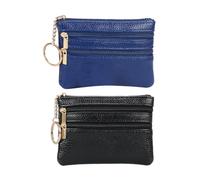 2 Pcs PU Leather Coin Purse Zipper Change Wallet Credit Card Holder Pouch Small Coin Pocket Change Bag Case Mini Lipstick Storage Bag with Keychain for Women Men, Black and Blue, 12 x 9 cm
