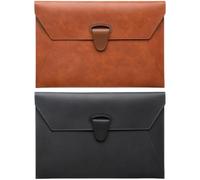 2 Pcs PU Leather File Folder, A4 Portfolio Folder Document Organizer with Metal-Gripping Snap Button Closure, Waterproof Filing Envelope Case for Business Meeting and Office, Brown
