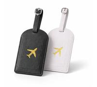 2 Pcs PU Leather Luggage Tags - Durable Suitcase Tags with Adjustable Strap and Privacy Cover - Travel Baggage ID Labels for Suitcases, Bags and Business Trips (Black & White)