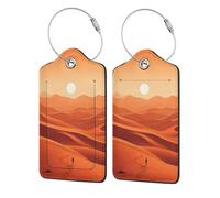 2 Pcs PU Leather Luggage Tags for Suitcase,Spectacular Desert Sun Baggage Tag with Stainless Steel Loop, Privacy Cover ID Label for Women Men