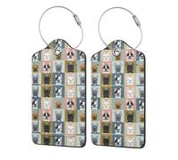 2 Pcs PU Leather Travel Cruise Luggage Tag with Privacy Flap, Tag Label Travel Suitcase Identifier ID Tags Frenchie Dog