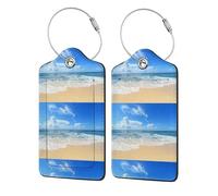 2 Pcs PU Leather Travel Cruise Luggage Tag with Privacy Flap, Tag Label Travel Suitcase Identifier ID Tags Sea and Beach