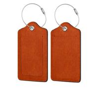 2 Pcs PU Leather Travel Cruise Luggage Tag with Privacy Flap, Tag Label Travel Suitcase Identifier ID Tags Retro Burnt Orange