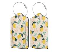 2 Pcs PU Leather Travel Cruise Luggage Tag with Privacy Flap, Tag Label Travel Suitcase Identifier ID Tags Fresh Yellow Lemons Summer Fruits