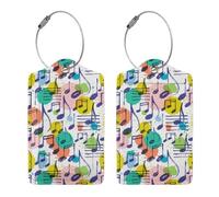2 Pcs PU Leather Travel Cruise Luggage Tag with Privacy Flap, Tag Label Travel Suitcase Identifier ID Tags Music, Musical Notes, Stylish