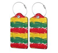 2 Pcs PU Leather Travel Cruise Luggage Tag with Privacy Flap, Tag Label Travel Suitcase Identifier ID Tags Colorful Reggae Colors Green Rasta Jamaica Flag Jamaican