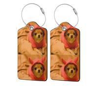2 Pcs PU Leather Travel Cruise Luggage Tag with Privacy Flap, Tag Label Travel Suitcase Identifier ID Tags Cute Chihuahua Puppy Dog