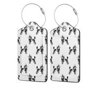 2 Pcs PU Leather Travel Cruise Luggage Tag with Privacy Flap, Tag Label Travel Suitcase Identifier ID Tags Hand Drawn Poodles
