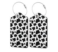 2 Pcs PU Leather Travel Cruise Luggage Tag with Privacy Flap, Tag Label Travel Suitcase Identifier ID Tags Cow Pattern Animal