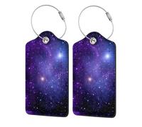 2 Pcs PU Leather Travel Cruise Luggage Tag with Privacy Flap, Tag Label Travel Suitcase Identifier ID Tags Cosmic Galaxy Space Pattern