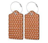 2 Pcs PU Leather Travel Cruise Luggage Tag with Privacy Flap, Tag Label Travel Suitcase Identifier ID Tags Jack Russell Terriers Orange Cute Dog Jack Russells