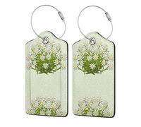 2 Pcs PU Leather Travel Cruise Luggage Tag with Privacy Flap, Tag Label Travel Suitcase Identifier ID Tags Edelweiss Swiss Mountain Flowers