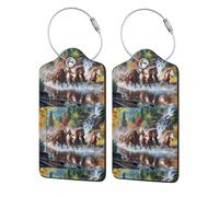 2 Pcs PU Leather Travel Cruise Luggage Tag with Privacy Flap, Tag Label Travel Suitcase Identifier ID Tags Native American Indians Horses