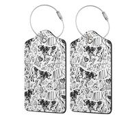2 Pcs PU Leather Travel Cruise Luggage Tag with Privacy Flap, Tag Label Travel Suitcase Identifier ID Tags Hand Draw Cow and Milk