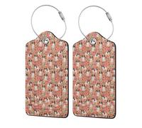 2 Pcs PU Leather Travel Cruise Luggage Tag with Privacy Flap, Tag Label Travel Suitcase Identifier ID Tags Papillons Floral Peach Cute Pet Dogs Best Papillon Toy Spaniel Dog