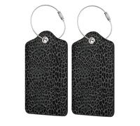 2 Pcs PU Leather Travel Cruise Luggage Tag with Privacy Flap, Tag Label Travel Suitcase Identifier ID Tags Seamless Black Leopard Print