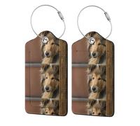 2 Pcs PU Leather Travel Cruise Luggage Tag with Privacy Flap, Tag Label Travel Suitcase Identifier ID Tags Rough Collie Lassie Dogs Big Fluffy Dogs Pets