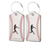 2 Pcs PU Leather Travel Name ID Tags - Baseball Luggage Tags with Full-Width Design, Stainless Steel Loop, Address Card for Luggage