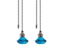 2 Pcs Pull Chain Extension, 50cm Length Crystal Ceiling Light Pull Cord, Decorative Pendant Light Pull Chain for Ceiling Light Fan Blinds (Blue)