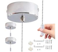 2 PCS Pull Cord Light Switch Bathroom with Chrome Cylindrical Handle, 150 Cm Bathroom Light Pull Cord Kit for Utility Room, Wet Room, Bedrooms, Living Rooms