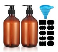 2 Pcs Pump Bottle Dispenser,500ML/17oz Refillable Empty Press Pump Bottles,Plastic Liquid Soap Dispenser Storage Holder Container for Liquid Soap,Lotions, Shampoo,with Funnel, Label Paper(Brown*2)