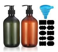 2 Pcs Pump Bottle Dispenser,500ML/17oz Refillable Empty Press Pump Bottles,Plastic Liquid Soap Dispenser Storage Holder Container for Liquid Soap,Lotions, Shampoo,with Funnel, Label Paper(Brown/green)