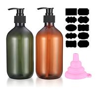 2 Pcs Pump Bottle Dispenser, 500ML/17oz Refillable Empty Press Pump Bottles, Plastic Liquid Soap Dispenser Storage Holder Container for Lotions, Shampoo, Conditioner, with Funnel, Label Paper