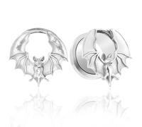 2 Pcs Punk Bat I-Shaped Ear Tunnels - Surgical Steel Plugs 8-25mm Body Jewelry for Stretched Ears(Silver,10mm (00g))