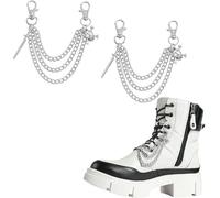 2 Pcs Punk Silver Multi-Layered Shoe Chains with Dagger & Skull Charms for Boots Sneakers - Edgy Gothic Footwear Decorations, Stylish Accessories for Men Women