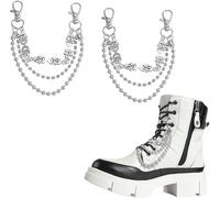 2 Pcs Punk Silver Multi-Layered Shoe Chains with Skull & Rose Charms for Boots Sneakers - Gothic Footwear Decorations, Edgy Accessories for Men Women
