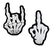 2 PCS Punk Skull Finger Skeleton Bone Patch Tactical Embroidered Emblem Patches for Armband,Pouch,Clothes,Backpack,Jacket,Jeans,Vest,Hat,Bag,Biker,Uniforms,Hook and Loop Applique Badge