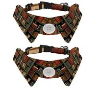 2 PCS Puppy Collar with Bowtie, Book Shelf Small Dog Collar Shirt Design, Adjustable Bow Tie for Small Boy and Girl Dog Cats Pets