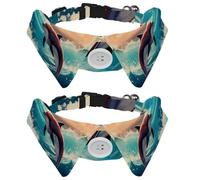 2 PCS Puppy Collars, Dolphin Lapel Style Paws Dog Collar with Bow Tie, Adjustable Pet Bowties for Small Medium Dogs Cats
