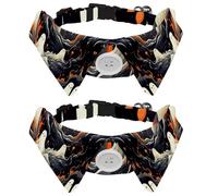 2 PCS Puppy Collars, Halloween Ghost Lapel Style Paws Dog Collar with Tie, Adjustable Pet Bowties for Small Medium Dogs Cats